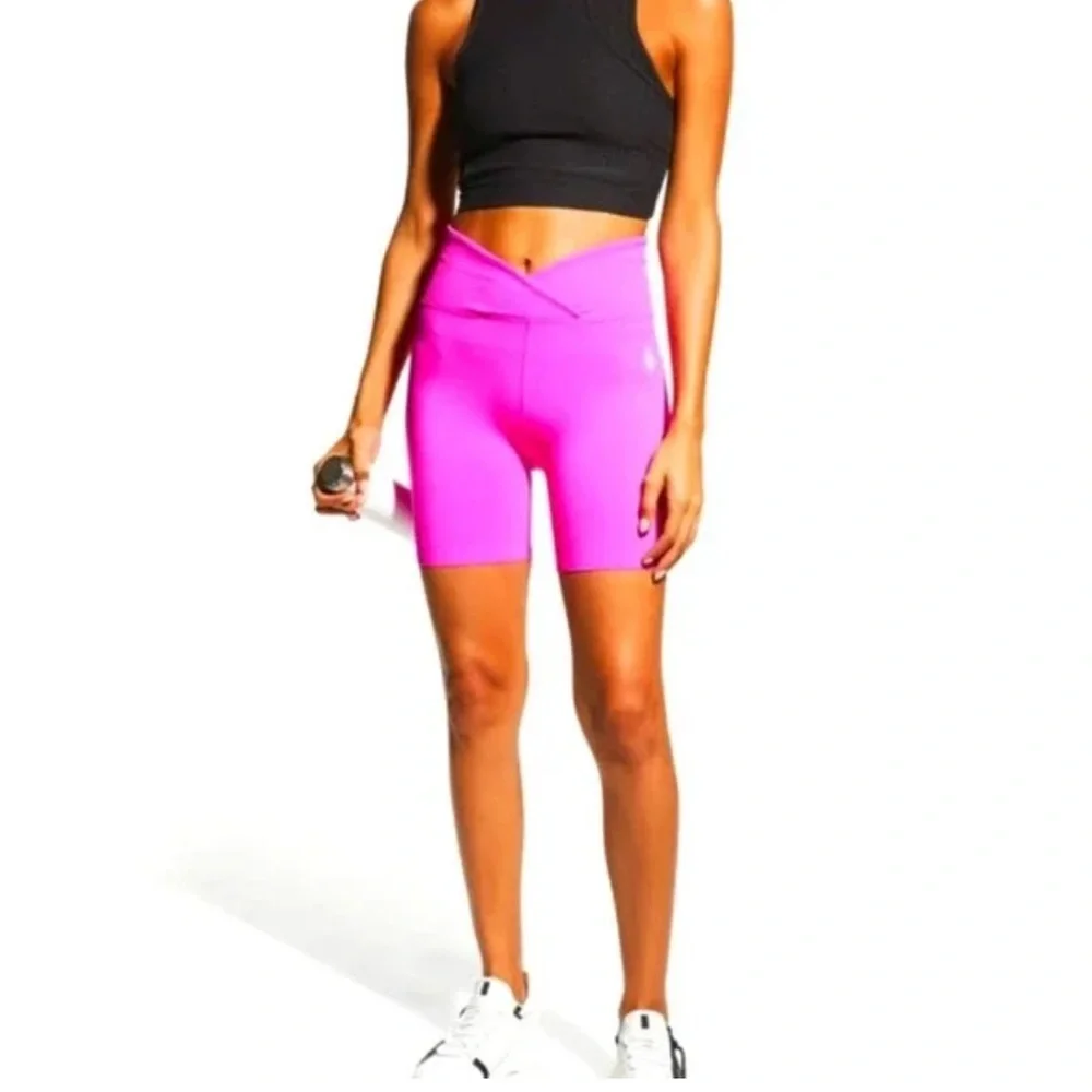 FREE PEOPLE MOVEMENT PINK CROSS WAIST BLAZE IT BIKE SHORTS